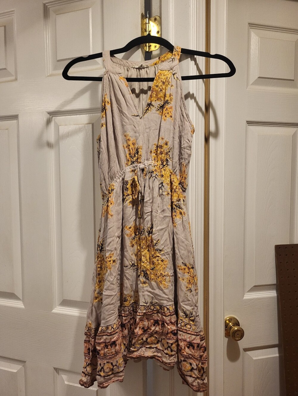 Maurices Light Gray/purple Midi Dress with Yellow Floral Print